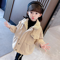 Girls coat autumn and winter mode 2022 new online baby thickens children wear winter plush winter Park overcome