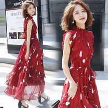 2021 new summer outing C-place sleeveless long dress light cooked air quality Western style French waist floral dress