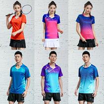 Badminton suit suit mens and womens short-sleeved tops quick-drying breathable table tennis clothes group purchase sportswear shorts short skirt