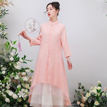 Hanfu women improved Tang clothing tea clothing Zen clothing coat art women's clothing Chinese national style cotton linen dress Xia Xianqi