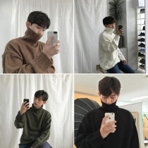 Korean version of turtleneck sweater men loose solid color Hong Kong wind Joker slim long sleeve jacket thick knit base shirt trend