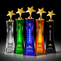 Creative five-pointed star crystal trophy custom high-end color medal custom company annual meeting outstanding employee awards