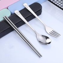 Stainless steel tableware set promotional gifts portable tableware chopsticks fork spoon travel outdoor camping smiley face tableware three pieces