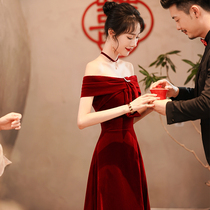 Toast service Bride wedding shoulder evening dress wine red banquet temperament 2021 New light luxury high-end atmosphere