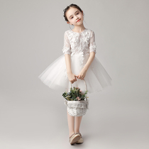 Flower girl wedding little girl puffy gauze white piano performance clothes childrens birthday princess dress host dress winter