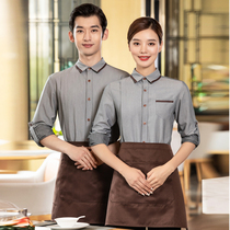 Hotel waiter overalls shirt women professional long sleeve dining restaurant coffee cake shop staff dress gray