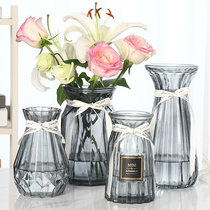 (Four-piece set) European simple glass vase transparent water rich bamboo flower vase living room flower arrangement