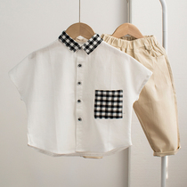 White childrens shirt short sleeve boys color plaid cotton summer clothes male baby white shirt childrens shirt
