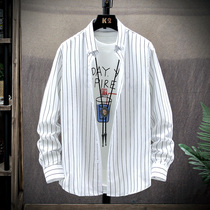 2020 Spring and Autumn new long sleeve shirt male Japanese trend handsome striped shirt students casual inch shirt coat