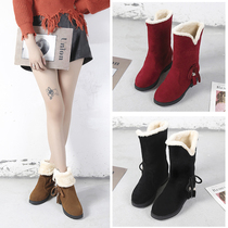 2021 Winter New thick-soled inner Korean womens shoes medium boots student Martin boots round head womens boots cotton boots