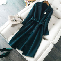 BI stay ~ very beautiful dark green Australian wool double-sided long lace-up coat woolen coat