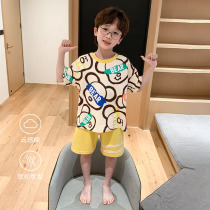 Childrens pajamas summer short sleeve cotton suit for boys Boys thin and breathable sweating boys home clothes can be worn outside