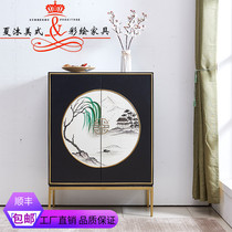 New Chinese Classical Minqing Aluminum Alloy Color Painted Landscape Painting Shoes Cabinet Dining Side Cabinet Xuan Guan Door Hall Light Extravagant Cabinet Kitchen Cabinet