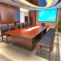 Multi-person meeting table Large meeting table Oval Negotiating Table Solid Wood Sticker Leather Long Table Paint Table and chairs Composition