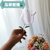 Creative pink and white rose red wine glass high-value wedding birthday gift girl heart wine glass gift box