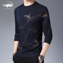 Crocodile Spring Autumn long sleeve T-shirt mens round neck printed sweater Korean version of the trend of young and middle-aged base shirt coat thin
