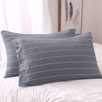 Yu Jiali cotton pillow case three-layer gauze button thickened cotton pillow case pair of gray 48 * 4cm