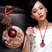 Retro glaze pendant necklace sweater chain female red agate high-end sense of atmosphere cheongsam ethnic style palace style pendant
