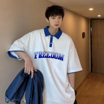 American polo shirt Short sleeve summer teen tide loose t-shirt heavy trend trend high street five-point sleeves