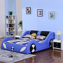 Simple modern cartoon real leather bed BMW modeling childrens fashion boy girl bed personality double bed