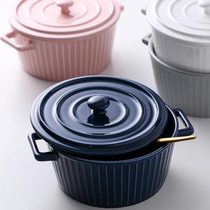 Ceramic bowl with lid instant noodle bowl oven crisper microwave oven plus tropical bar binaural home kitchen stew bowl large