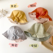 ins explosion Korean baby shrinking double-sided basin hat male and female baby all-match plaid lotus leaf shade fisherman hat