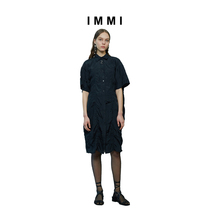 (Designer brand IMMI)S button quilting texture plaid short sleeve dress 191DS096X