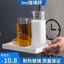 ins Square mouth glass water cup High borosilicate straight cup Milk cup Cold drink cup Juice cup Simple English letter cup