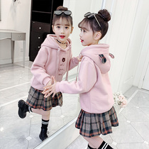 Girls jacket plus velvet 2021 Winter Gas of New Girls Han - Edition Web Red Childrens Autumn and Winter Warm Coat