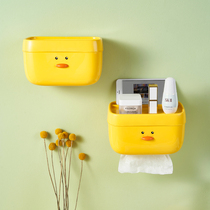 Small yellow duck toilet paper towel box wall-mounted free of punch waterproof creativity cute toilet paper rack toilet paper hanging case