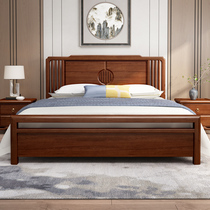 New Chinese style solid wood bed gold silk sandalwood double bed master bedroom 18 meters wedding bed simple modern 15 storage bed home
