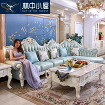 Xinlin hut European leather sofa living room corner sofa combination small apartment living room solid wood furniture