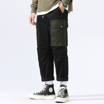 2021 Spring and Autumn New elastic waist long pants men casual overalls trend sports loose straight wide leg pants