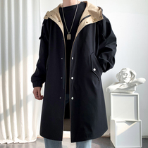 2021 autumn new men's hooded long windbreaker fashion clothes men's Korean version of loose jacket coat