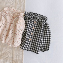 Infant shirt spring plaid shirt girl sweet long sleeve floral jacket foreign air Joker ins childrens clothing