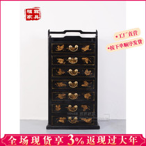 New Chinese style antique black lacquer gold butterfly handle cabinet drawer cabinet decorative cabinet locker retro old furniture customization