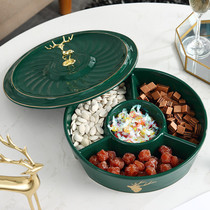 Dried fruit plate with lid household living room coffee table creative personality ornaments ceramic American light luxury snacks candy plate