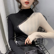 Europe station semi-high collar bottom shirt woman inside lap 2019 autumn and winter Euro-goods foreign air fashion chic-scalded long sleeve t-shirt