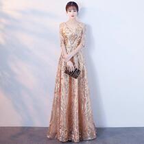 Banquet Evening Dress 2020 New Season Fashion Elegant Gold Sequin Catwalk Presenter Slim Dress Woman