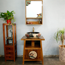 Modern Chinese bathroom cabinet combination toilet wash basin basin wash basin cabinet solid wood washbasin camphor cabinet combination