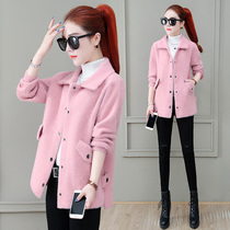 Early autumn casual short coat womens wear 2021 new spring and autumn Joker imitation mink velvet cardigan top