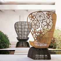 34 Outdoor rattan chair casual balcony rattan sofa combination living room outdoor courtyard single back chair lazy man woven rattan sand