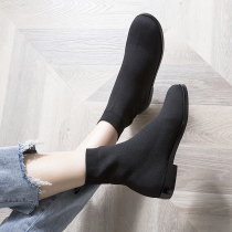 Socks and boots Womens flat boots Spring and Autumn single boots Knitted socks and shoes ins net red skinny boots Short tube socks elastic boots