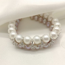 Gao Yuanyuan with luxury natural pearl double row bracelet female multi-layer mixed color bright 925 sterling silver micro-inlaid zircon