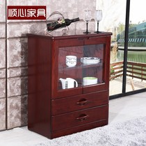 Shunxin furniture Modern Chinese solid wood dining side cabinet with glass door locker Water ash wine cabinet Restaurant cabinet