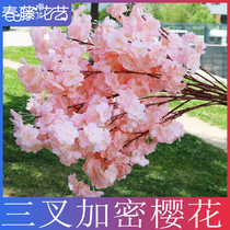Simulation of cherry blossom rattan tree wedding shop wall scenery indoor guest balcony Hall ceiling pipe decoration plastic fake flower