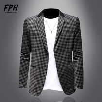 European Standing Autumn winter plush Thousand Birds Plaid Single West Casual West Suit Youth Blouse Gold Velvet Small Suit Jacket Man