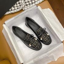 Hong Kong New 2021 autumn small fragrant style lofty shoes women bow English style small leather shoes Joker large size single shoes