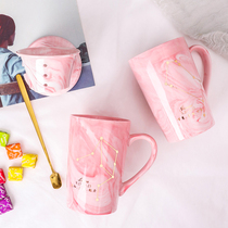 Net red ins Wind mug cute simple fresh water cup creative personality trend cartoon with lid spoon ceramic cup