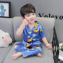 Baby Boy Sleepwear Ice Silk Cardiovert Summer Thin Short Sleeves Long Pants Suit Boy Baby Sleepwear Summer Home Clothing